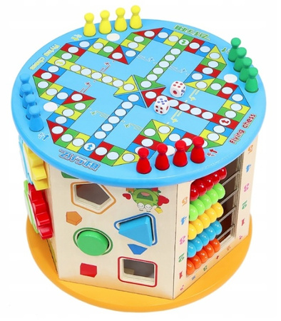 DREWNIANA KOSTKA EDUKACYJNA 8W1 SORTER SKRZYNKA