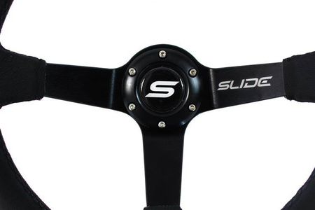 Kierownica SLIDE 350mm offset:80mm Skóra Yellow Strip