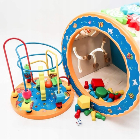 DREWNIANA KOSTKA EDUKACYJNA 8W1 SORTER SKRZYNKA