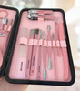 ZESTAW DO MANICURE 18 ELEMENTÓW RÓŻOWY ELEGANCKI PRZENOŚNY OBCINACZ DO PAZNOKCI NOŻYCZKI SKÓRA