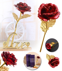 WIECZNA RÓŻA CZERWONA OZDOBNE PUDEŁKO NA PREZENT ZŁOTA ŁODYGA PODSTAWKA LOVE