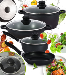 ZESTAW GARNKÓW ALUMINIOWYCH POWŁOKA NON-STICK 7 ELEMENTÓW INDUKCJA GAZ PIEKARNIK