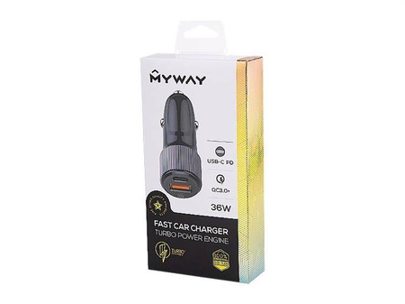 Ładowarka MYWAY 12/24V, 36W USB-C PD + QC3.0