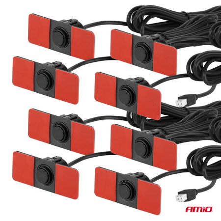 Zestaw czujników parkowania cofania LED 8 sensorów czarne wewnętrzne 16,5 mm AMIO-02256