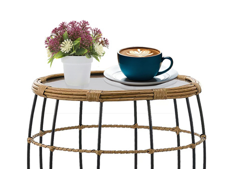 STOLIK KAWOWY OKRĄGŁY WIKLINOWY NOWOCZESNY Z SZYBĄ NA TARAS DO OGRODU