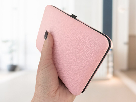 ZESTAW DO MANICURE 18 ELEMENTÓW RÓŻOWY ELEGANCKI PRZENOŚNY OBCINACZ DO PAZNOKCI NOŻYCZKI SKÓRA