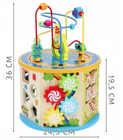 DREWNIANA KOSTKA EDUKACYJNA 8W1 SORTER SKRZYNKA