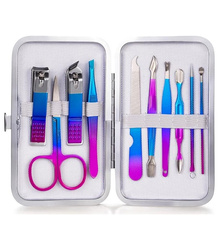 ZESTAW DO MANICURE 10 ELEMENTÓW OMBRE PROFESJONALNY PRZENOŚNY OBCINACZ DO PAZNOKCI NOŻYCZKI