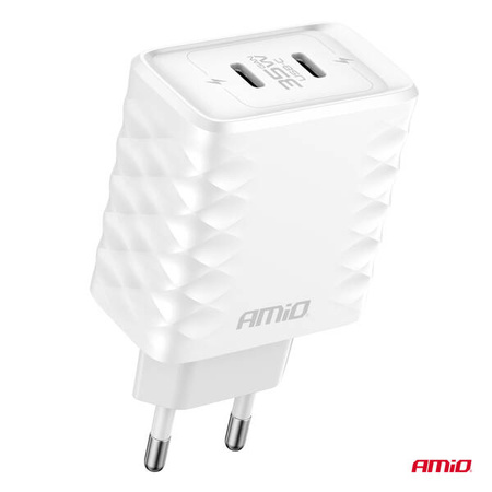 Ładowarka sieciowa Quick Charge 35W 2x USB-C 100-240V AMIO-04288