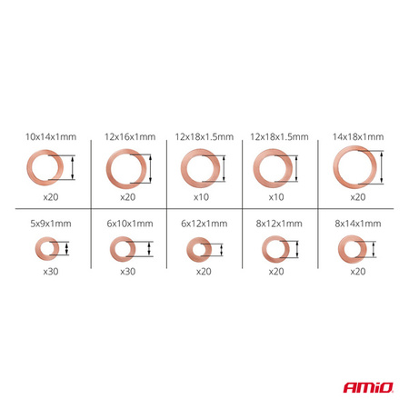 Podkładki miedziane zestaw 200 szt. uszczelki AMIO-03108