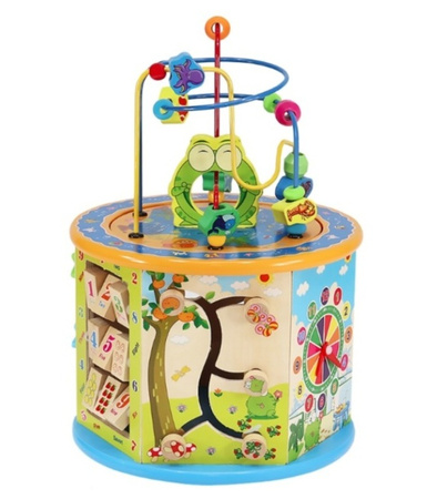 DREWNIANA KOSTKA EDUKACYJNA 8W1 SORTER SKRZYNKA