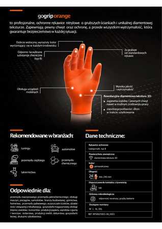 Rękawice nitrylowe pomarańczowe Mercator GoGrip Orange 50 sztuk rozmiar L