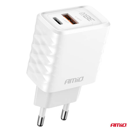 Ładowarka sieciowa Quick Charge GaN 38W USB-A + USB-C AMIO-04287