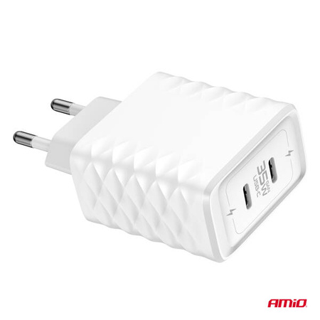 Ładowarka sieciowa Quick Charge 35W 2x USB-C 100-240V AMIO-04288