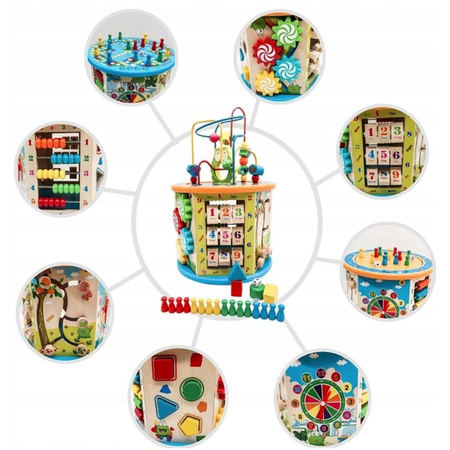 DREWNIANA KOSTKA EDUKACYJNA 8W1 SORTER SKRZYNKA