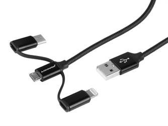 Kabel do ładowania i synchronizacji 120 cm, 3w1: USB > micro USB + Lightning + USB-C