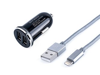 Ładowarka MYWAY 12/24V 2x USB 2.1A + kabel z zespoloną wtyczką microUSB + Lightning