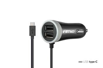 Ładowarka samochodowa 12V 24V USB-C + 2x USB 2.4A PRO-3 AMIO-02058