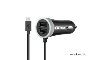 Ładowarka samochodowa PCH PRO-01 microUSB + 2x USB 2.4A 12V 24V AMIO-02056