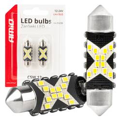 Żarówki LED CANBUS Festoon C5W 12SMD 2016 36mm White 12V 24V AMIO-04236