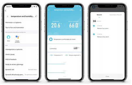 Czujnik temperatury wilgotności światła TUYA WIFI