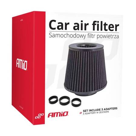 Filtr powietrza stożkowy uniwersalny czarny + 3 adaptery AMIO-02546