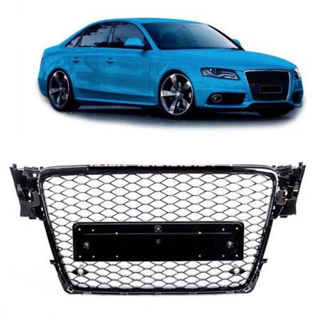 GRILL AUDI A4 B8 8K 08-11 STYLE RS GLOSS BLACK PDC