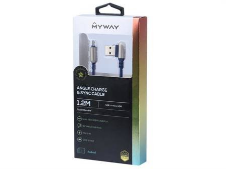 Kabel MYWAY do ładowania i synchronizacji, 120 cm, w oplocie z mikrofibry, dwustronne kątowe USB > micro USB, navy