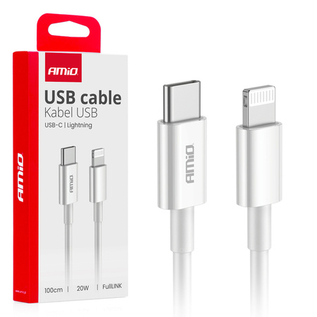 Kabel do ładowania USB-C - LIGHTNING IPHONE PD 20W 100cm FullLINK AMIO-03898