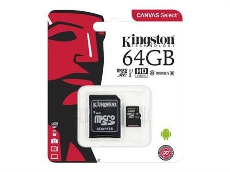 Karta pamięci Kingston Canvas Select 64 GB, microSDHC Class 10