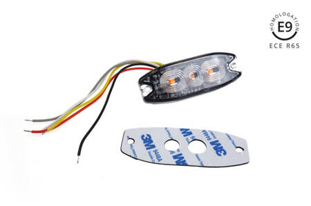 Lampa błyskowa ostrzegawcza płaska 3 LED R65 R10 12-24V AMIO-02297