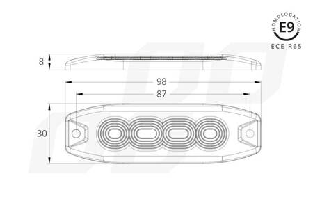 Lampa błyskowa ostrzegawcza płaska 4 LED R65 R10 12-24V AMIO-02298