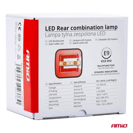 Lampa tylna zespolona LED RCL-08-LR dynamiczna lewa prawa AMIO-02373