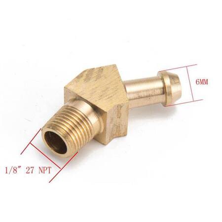Nypel 45° 1/8" na przewód 6mm Mosiądz