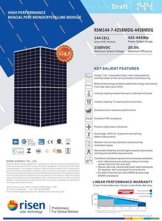 Panel fotowoltaiczny BIFACIAL 445W MONOKRYSTALICZNY RISEN