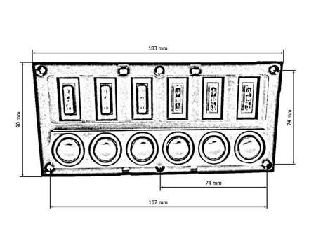 Przełączniki 12/24V IP68 ON-OFFx6, 6xB 3x5A 2x10A 1x15A, LED IP68