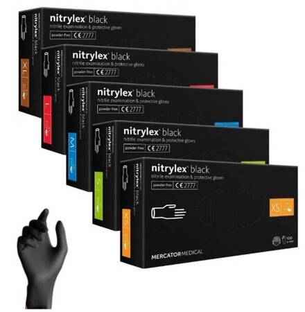 Rękawice nitrylowe czarne Mercator Nitrylex Black rozmiar S 100 szt.