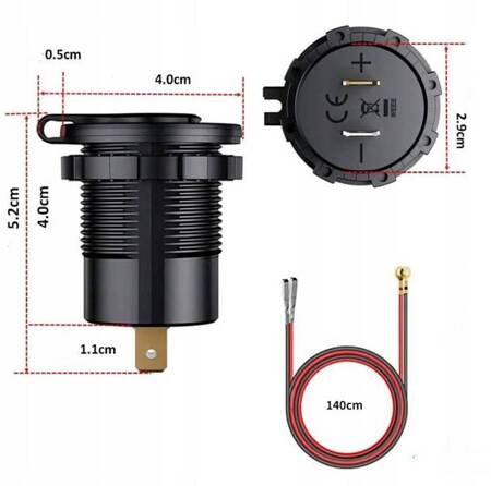 Szybka Ładowarka Motocyklowa Samochodowa 48W 2x USB TYP-C PD 30W Woltomierz