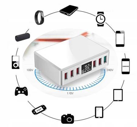 Szybka ładowarka sieciowa 6x usb qc3.0 lcd 40w