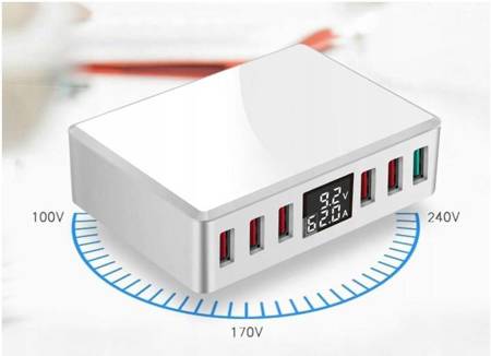Szybka ładowarka sieciowa 6x usb qc3.0 lcd 40w