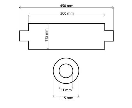 Tłumik Środkowy 51mm TurboWorks RS 304SS 300mm