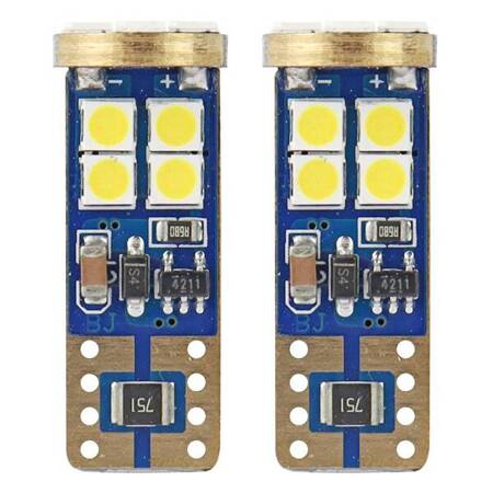 Żarówki LED CANBUS 12SMD 2835 T10e W5W White 12V 24V AMIO-01636