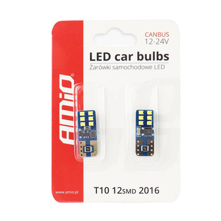 Żarówki LED CANBUS 12SMD UltraBright 2016 T10e W5W White 12V 24V AMIO-01638