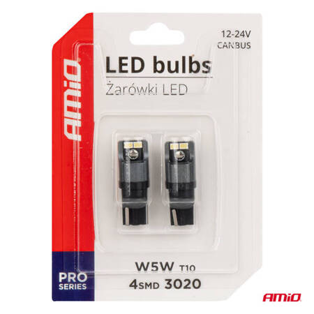 Żarówki LED CANBUS 3020 4SMD T10 W5W W10W 12V 24V AMIO-03717