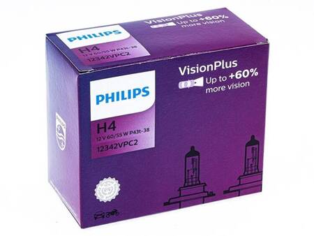 Żarówki PHILIPS H4 12V 60/55W P43t VisionPlus +60%