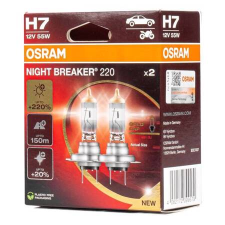 Żarówki halogenowe Osram H7 12V 55W PX26d NIGHT BREAKER +220% 2 sztuki