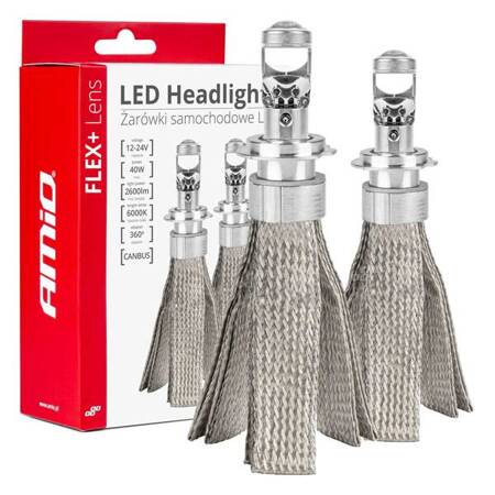 Żarówki samochodowe LED seria FLEX+ H7 H18 soczewka 12V 24V 6000K Canbus AMIO-03660