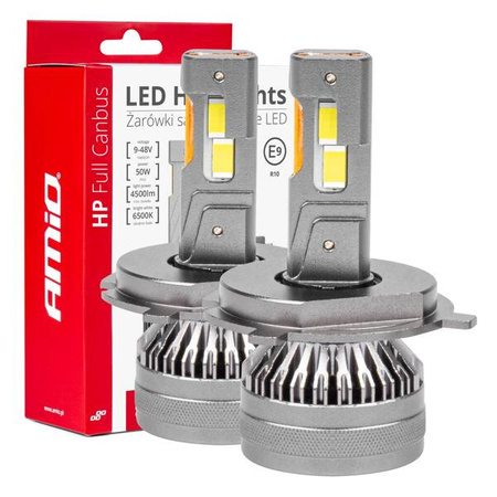 Żarówki samochodowe LED seria HP Full Canbus H4/H19 12V 24V 6500K AMIO-03673