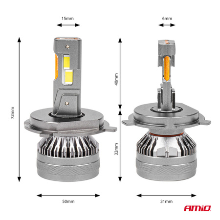 Żarówki samochodowe LED seria HP Full Canbus H4/H19 12V 24V 6500K AMIO-03673