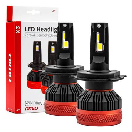 Żarówki samochodowe LED seria X3 H4/H19 6500K Canbus AMIO-2979